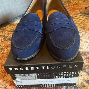 Navy blue Rossetti Green Loafers
